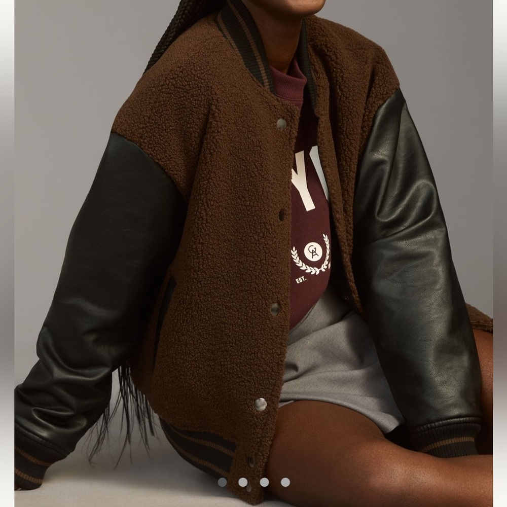 By Anthro Sherp Varsity Jacket